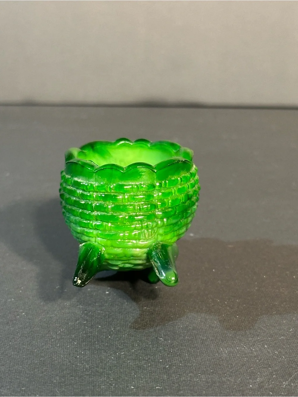 Vintage Joe St. Clair Glass Dark Green Wheelbarrow Toothpick Holder Salt Dips